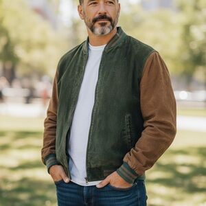 Men's Vintage Global Identity Green and Brown Bomber Jacket